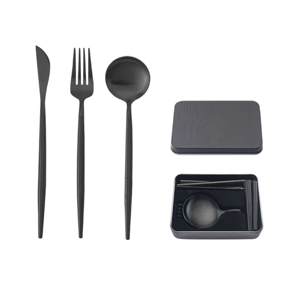 Portable Cutlery aus hochwertigem Edelstahl - schwarz